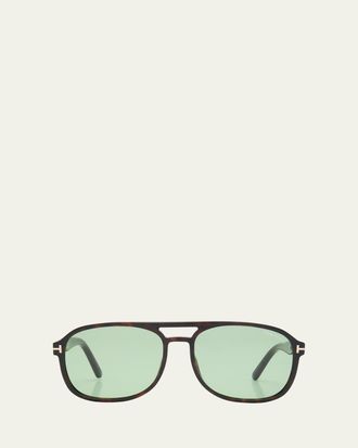 Tom Ford Havana Logo Acetate Aviator Sunglasses