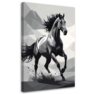 Feeby Cuadro En Lienzo, Caballo Negro Geom&eacute;trico Corriendo, 70x100
