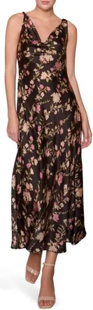Melloday Print Satin Dress in Black/multi Floral at Nordstrom, Size X-Small