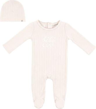 Fragile Lace Rib Romper with Matching Hat in Off White at Nordstrom, Size 6M