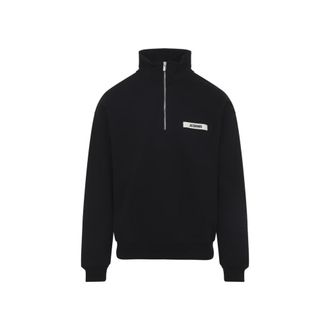 Jacquemus Black Half-Zip Logo-Patch Sweatshirt