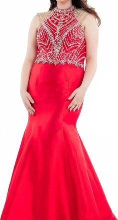 Rachel Allan Rhinestones Mikado Mermaid Gown In Red