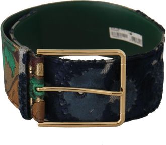 Dolce & Gabbana Groene Jaquard Geborduurde Leren Gouden Metalen Riem