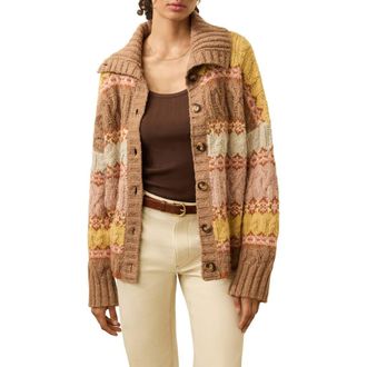 Faherty Highland Fair Isle Merino Wool Blend Cardigan in Lakeside Fairisle Haze at Nordstrom Rack, Size Xx-Large