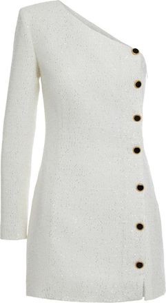 Alessandra Rich White Sequin One Shoulder Mini Dress