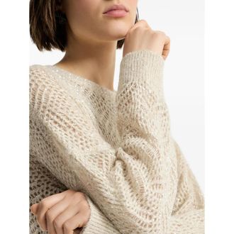 Brunello Cucinelli Open-Knit Mohair-Blend Dress - Beige