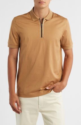 BOSS Paras Quarter Zip Cotton Polo in Medium Beige at Nordstrom, Size Xx-Large