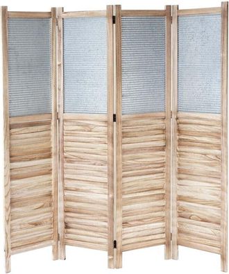 Hhg non utilizzato] Paravento divisore legno di paulonia con metallo 4 pannelli 160x170cm effetto persiane