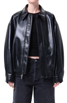 A Gold E Aston Recycled Leather Bomber Jacket in Detox Black at Nordstrom, Size X-Large
