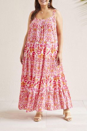 Tribal Sleeveless Maxi Dress With Pockets - Plus In Amberglow