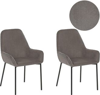 Beliani Conjunto De 2 Sillas De Comedor Tapizadas En Pana Gris Con Patas Negras Estilo Retro Glamour Loverna