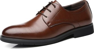 Generic Shoes Dress Oxford for Men Lace Up Burnished Round Toe Derby Shoes Vegan Leather Resistant Non Slip Low Top Rubber Sole Business(Brown,6.5 UK)