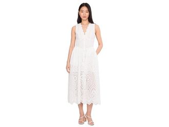 Avec Les Filles Scallop Neck Edge Button Up Midi Dress Womens Dress White : 10, Cotton