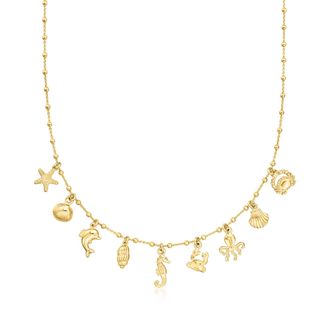RS Pure by Ross-Simons Italian 18kt Gold Over Sterling Sea Life Charm Necklace