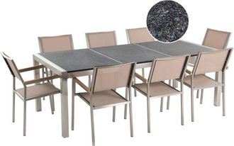 Beliani Garden Dining Set Beige with Flamed Granite Table Top 8 Seats 220 x 100 cm GROSSETO