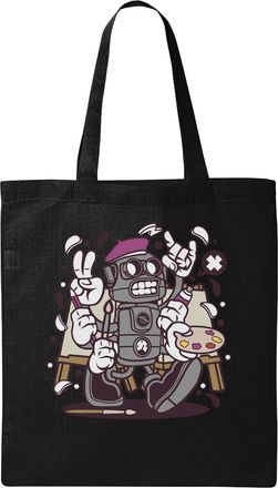 Generic Painter Robot I Love Painting Steampunk Robot Natural Ecological Cotton Tote Bag Black