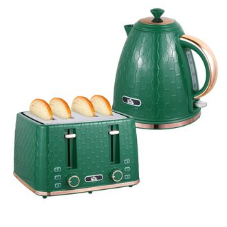 HOMCOM 1.7L Kettle And Toaster Set With Defrost Reheat And Crumb Tray Green - Green | TJ Hughes