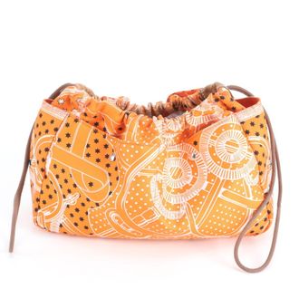 Herm&egrave;s Brown Orange Silk Handbag Pouch Tote Bag (Pre-Owned)