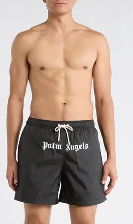 Palm Angels Logo Swim Shorts in Black White at Nordstrom Rack, Size X-Small