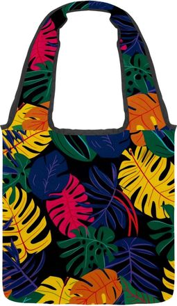 Generic Tropical Leaves Pattern Reversible Canvas Shoulder Tote - Double-Sided Print, 12oz Cotton, 27cm Drop, Fold-Flat Bag for Travel, Shopping, Street Outin