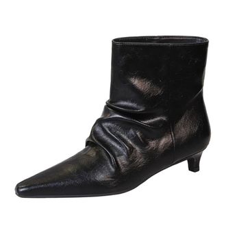 Generic High Heels Boots for Women 3CM Stiletto Pointed Toe Retro Pleats Fashion Toing Out Work Office Ankle Boot (Black,5.5)