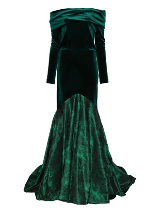 Miau by Clara Rotescu off-shoulder floral maxi dress - women - Silk/Polyamide/Elastane - 38 - Green