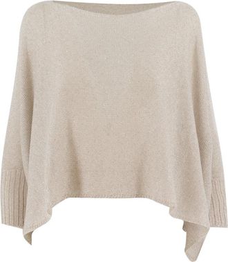 Le Tricot Perugia Poncho-stijl Jumper - Dames - Ronde hals truien - Beige - Xs/S - Truien & Vesten
