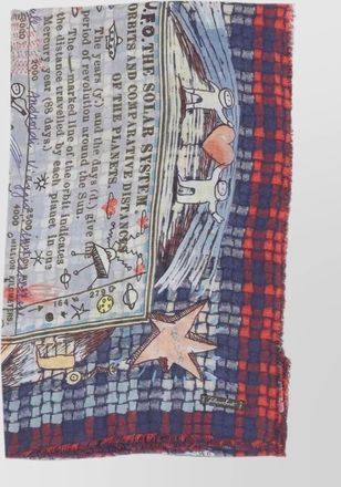 Faliero Sarti cashmere modal checked logo-print fringed scarf