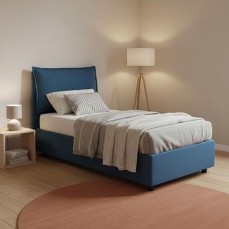 Dmora Dmora - Cama Individual Dgjyl, Cama Contenedor Con Revestimiento De Tela, 100% Made In Italy, Apertura Lateral, Adecuado Para Colch&oacute;n 80x190 Cm, Azul