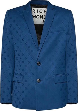 John Richmond Giacca sartoriale con motivo distintivo - Heren - Blazers - Blauw - XS - Leer - Jassen