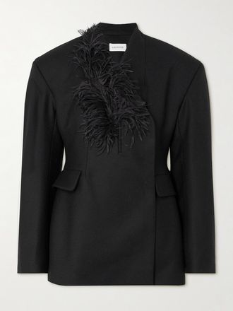 16Arlington Blazer In Twill Di Lana Con Piume Ram - Nero