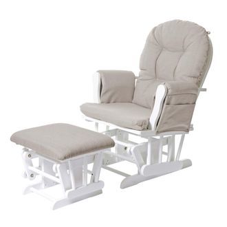 Hhg Hegele - Sill&oacute;n Relax Hhg-721, Sill&oacute;n Mecedora Con Taburete, Tela/textil, Crema, Estructura Blanca