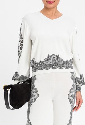Twinset V-Neck Viscose Blend Jumper with Ethnic Pattern