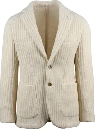 L.B.M. 1911 Textured Ribbed Wool Blend Blazer with Modern Silhouette