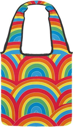 Generic Fun Colorful Rainbow Reversible Canvas Shoulder Tote - Double-Sided Print, 12oz Cotton, 27cm Drop, Fold-Flat Bag for Travel, Shopping, Street Outings