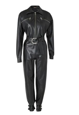 Dodo Bar Or Black Leather Barbara Belted Jumpsuit Size XS