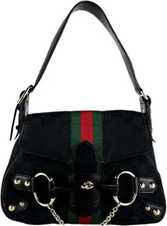 Gucci Pre-owned Vintage Canvas Shoulder Bag - Dames - Vintage Schoudertas - Zwart - ONE Size - Leer - Vintage