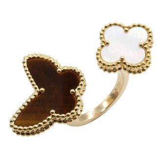 Van Cleef & Arpels Brown White Yellow Yellow Gold (18K) Mother Of Pearl Band Ring (Pre-Owned)