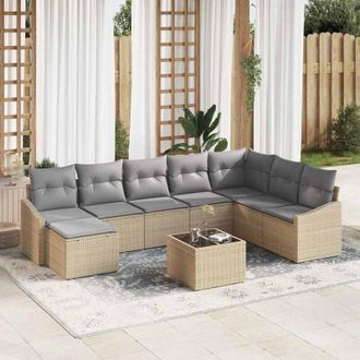 vidaXL Conjunto De Sof&aacute; De Jard&iacute;n 9 Pcs Beige Polirat&aacute;n Vidaxl