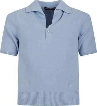 Dolce & Gabbana Gladde Gebreide Poloshirt - Heren - V-hals truien - Blauw - M - Katoen - Truien & Vesten
