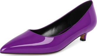 EDEFS Elegant Low Heel Pumps for Women Purple 1.4 Inch Kitten Heel Pointed Toe Court Shoes for Work Patent Leather UK5