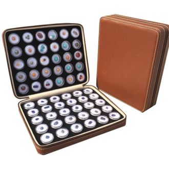 OEM Caja De Presentaci&oacute;n Marr&oacute;n Para 60 Diamantes De Piedras Preciosas, Caja De Almacenamiento De Colecci&oacute;n Encuadernada En Cuero - Crezuo
