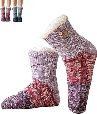 Generic Knitted Ultra-thick Slipper Home Socks, Ultra-Thick Cashmere Slipper Home Socks, with Grips, Warm Comfort for Women (1pc red)