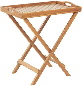 Beliani Beliani - Mesa De Jard&iacute;n Madera De Acacia Clara Bandeja Extra&iacute;ble Balc&oacute;n Terraza Estilo Tradicional Java