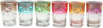 Classic Touch Set Of 6 Short Tumblers With Color And Gold Design