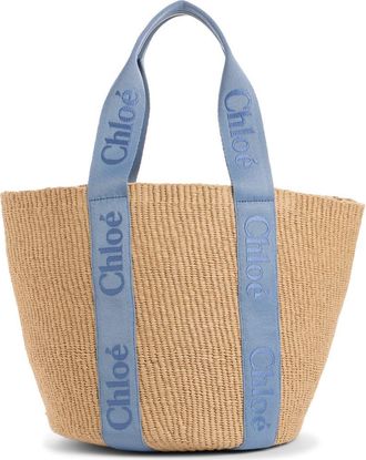 Chlo&eacute; Large Woody Straw Basket Tote in Ashes Blue at Nordstrom, Size No Size