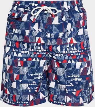 Kiton Mens Geometric-Print Swim Trunks