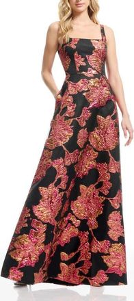 Dress The Population Vienna Jacquard Sleeveless Gown in Fuchsia Multi at Nordstrom, Size Xx-Large