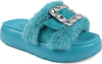 Zigi Soho Fab Faux Fur Platform Sandal in Blue at Nordstrom, Size 10