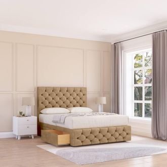 Sloomy Watson Divan Bed Base No Drawers 12 Footboard & 54 Floor Standing Headboard in Light Brown | Size: Small Single